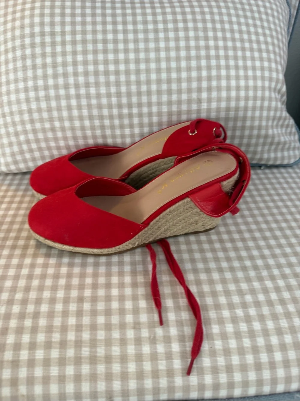 Allegra K Red Women's Espadrille Wedge Sandals with Ankle Tie